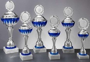 6er-Serie Pokale "Friedrichstadt" silber-blau mit Deckel